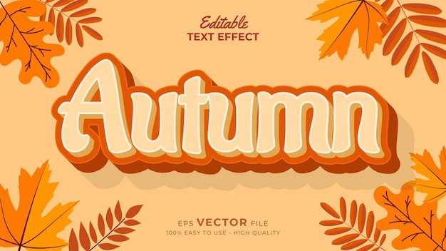 Editable text style effect autumn text with maple leaves illustration