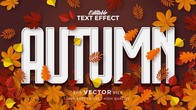 Vector editable text style effect - autumn text with maple leaves illustration