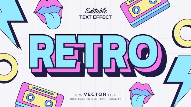 Editable text style effect retro old school cartoon text in groovy style theme