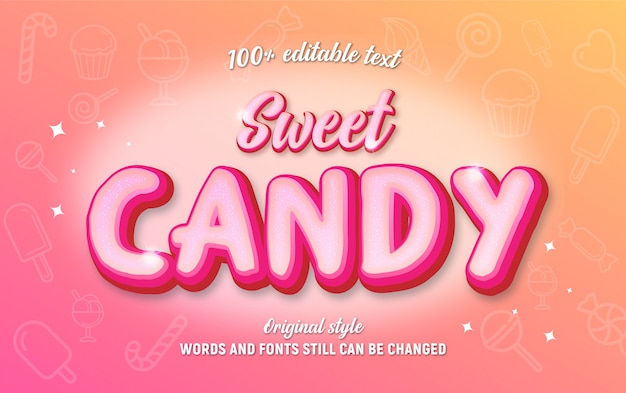 Editable text sweet candy pink color with sparkles.