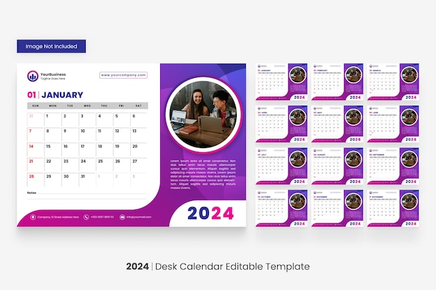 Editable Vector Desk Calendar 2024 Corporate Design