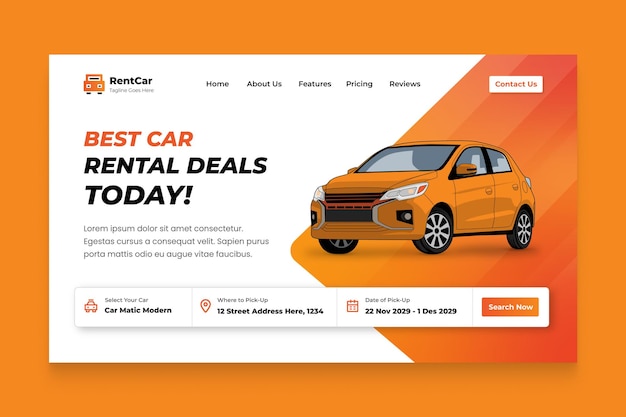 Vector editable vector landing page rent car