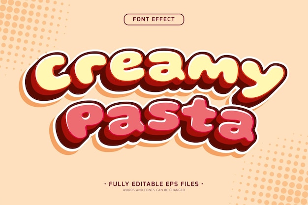 Editable vector text effect creamy pasta fun style design