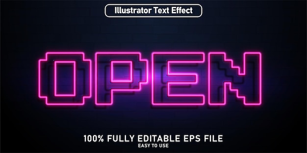 Editable vector text effect neon light open sign style