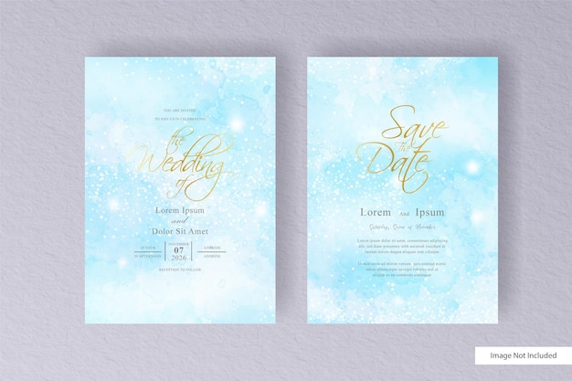 Editable Watercolor weding card with minimalist style and colorful hand drawn liquid watercolor