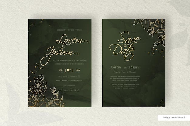 Editable Wedding invitation card set template with Watercolor splash   and floral arrangement