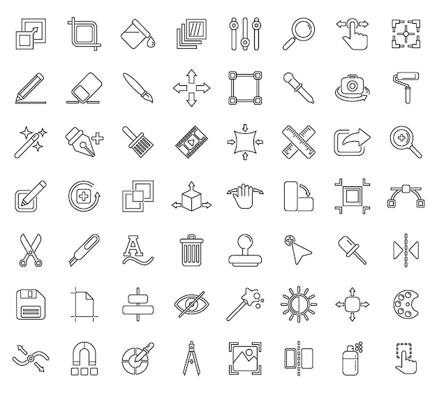 Editing tools icons set outline vector Video create