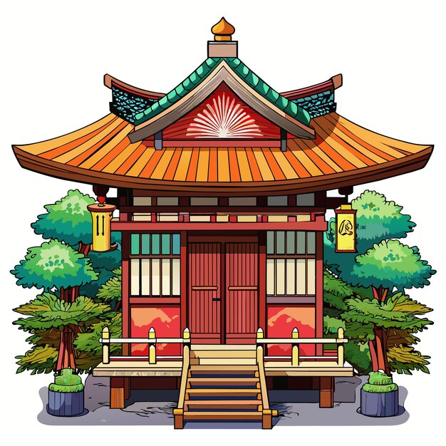 Vector edo period japanese hut high detail white background