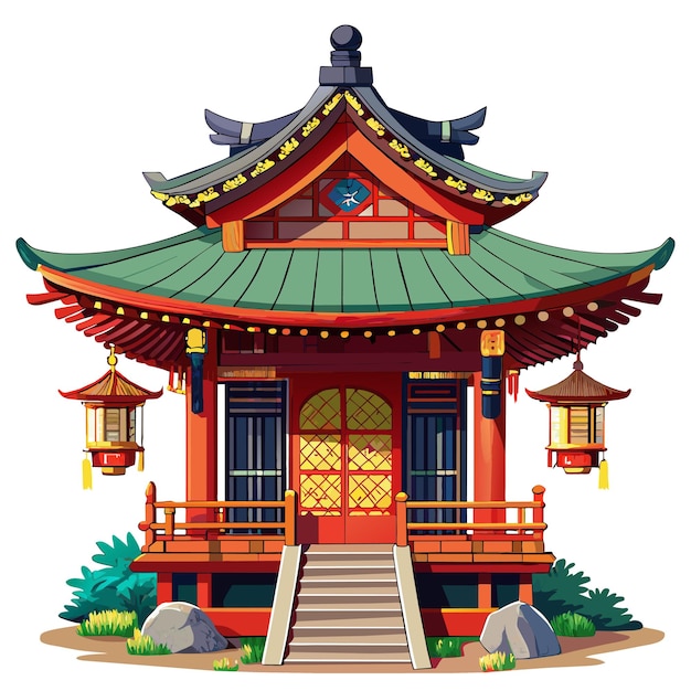 Edo period Japanese hut high detail white background