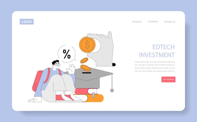 Vector edtech investment concept an illustration of a student engaging with financial aspects of education