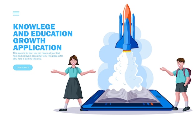 education application startup rocket launch from book with kids