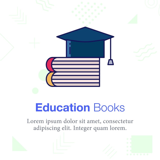 Education Books with Graduation hat Vector illustration icon, Related to school and education