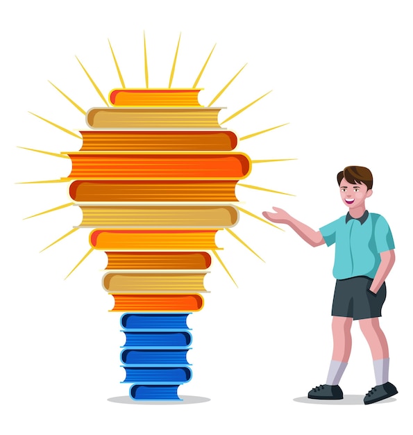 education concept bulb shaped books and boy