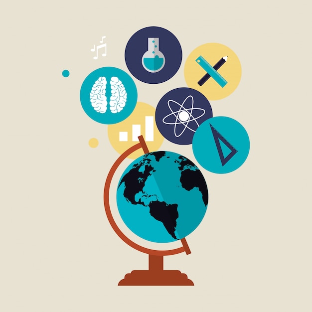 education and earth globe with academia related icons image 