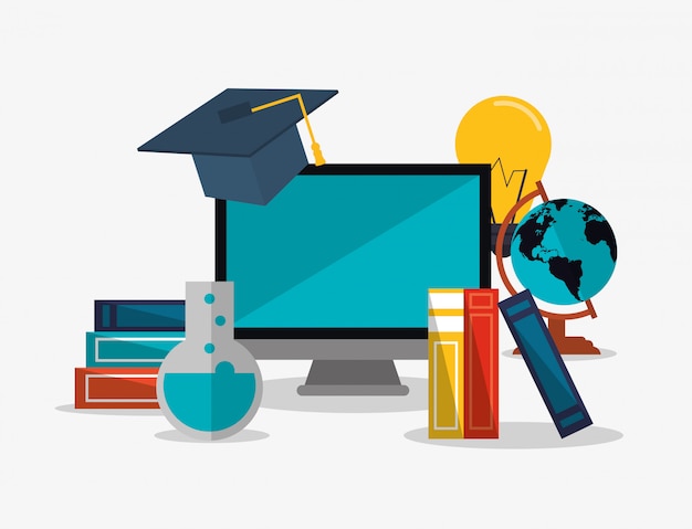 education and earth globe with academia related icons image 