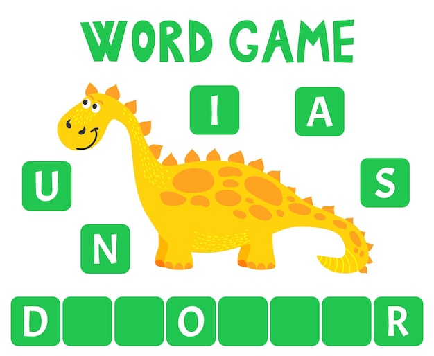 Education funny game for children find missing letter Spelling word scrable game with word dinosaur illustration