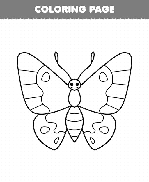 Education game for children coloring page of cute cartoon butterfly line art printable bug worksheet