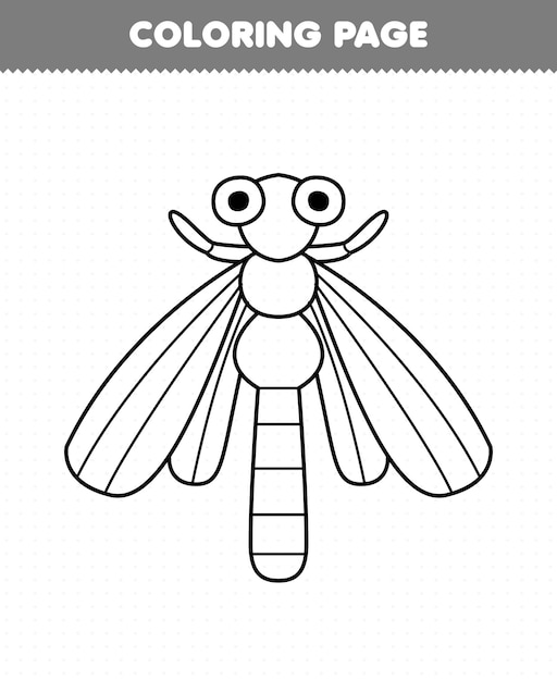 Education game for children coloring page of cute cartoon dragonfly line art printable bug worksheet