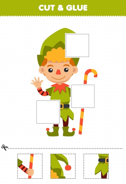 Education game for children cut and glue cut parts of cute cartoon dwarfs costume and glue them halloween printable worksheet