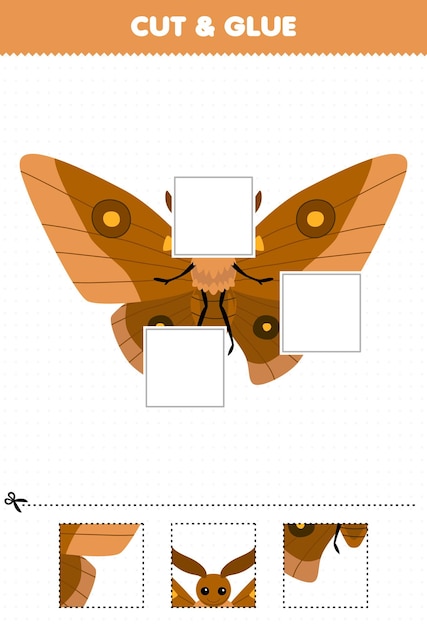 Education game for children cut and glue cut parts of cute cartoon moth butterfly and glue them printable bug worksheet