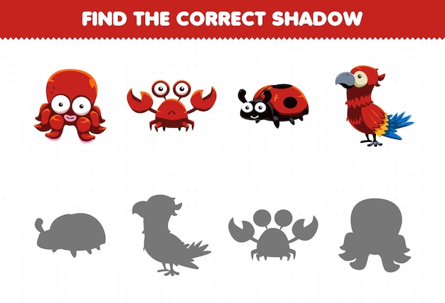 Education game for children find the correct shadow set of cute red animal