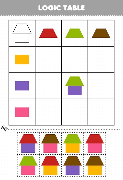 Education game for children logic table geometric shape trapezoid and rectangle printable worksheet