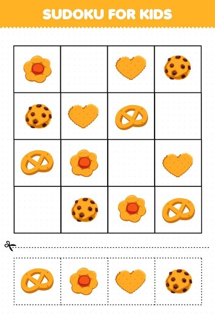 Education game for children sudoku for kids with cartoon food snack biscuit cookie pictures