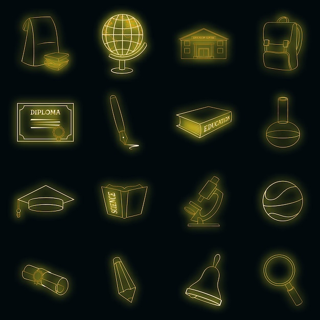 Education icons set vector neon