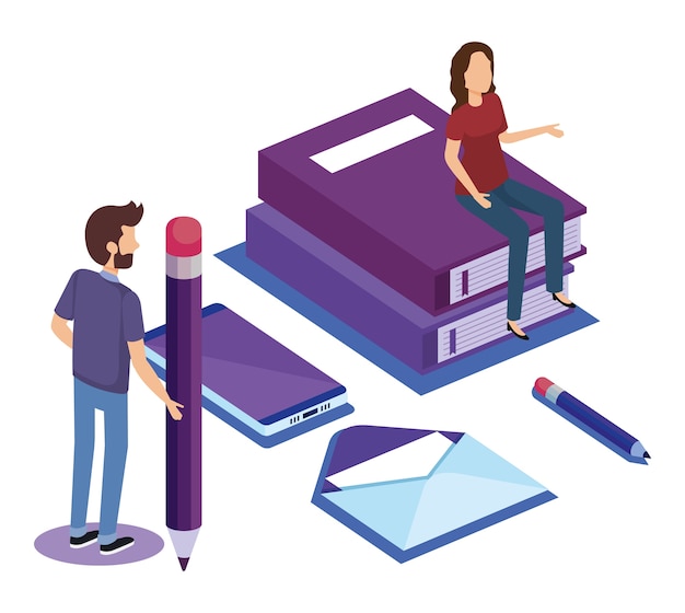 education icons with teamwork people isometric 