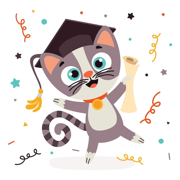 Education Illustration With Cartoon Cat