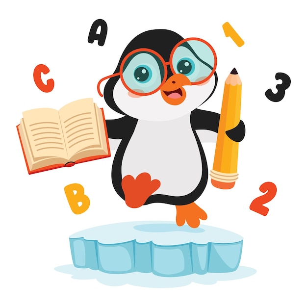 Education Illustration With Cartoon Penguin