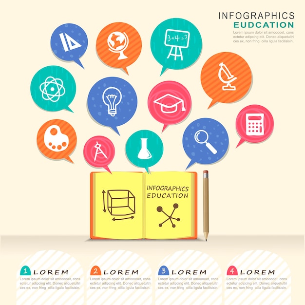 Education infographic design elements with book and speech bubble elements