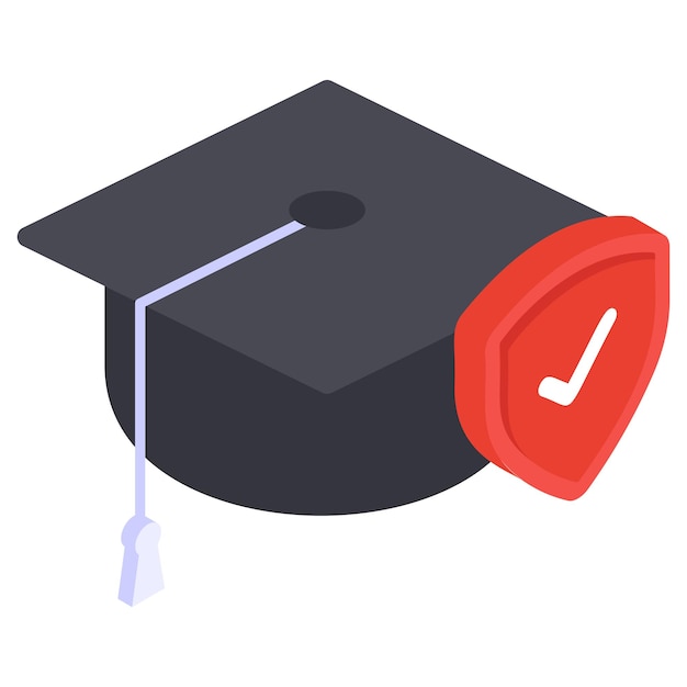 Education Insurance isometric Concept Academic cap with shield Vector Icon Design Financial loss