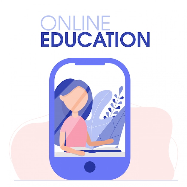 Education kids, training with teacher online. Student use computer, smartphone or laptop to study. School training at home. Learning flat.