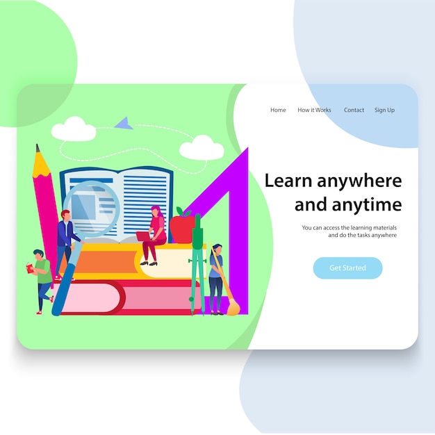 Education Landing Page Template Design, Vector Illustration 