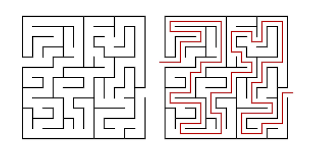 Education logic game labyrinth for kids. Find right way. Maze or puzzle design. Vector illustration.