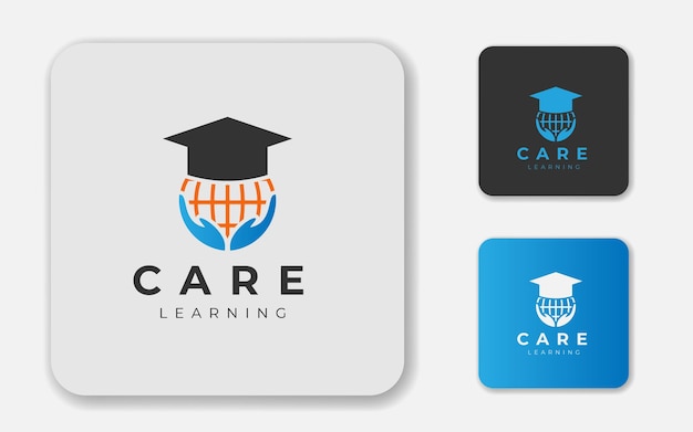 Education logo design concept for care earth icon and hat