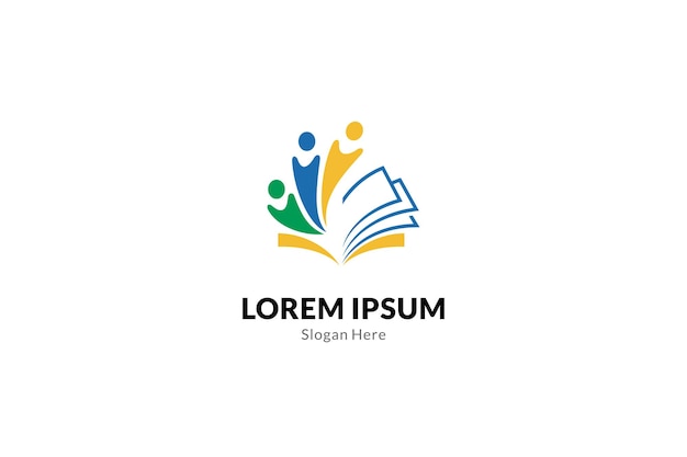 Education logo with book shape and people in flat design style