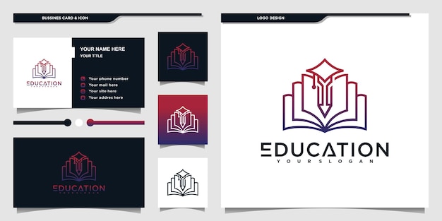 Education logo with modern line art style and business card design Premium vektor