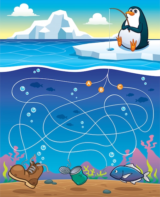 Education Maze Game Penguin Fishing