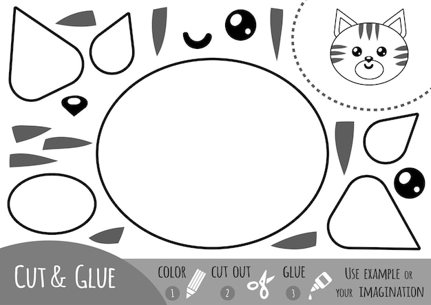 Education paper game for children, Cat. Use scissors and glue to create the image.