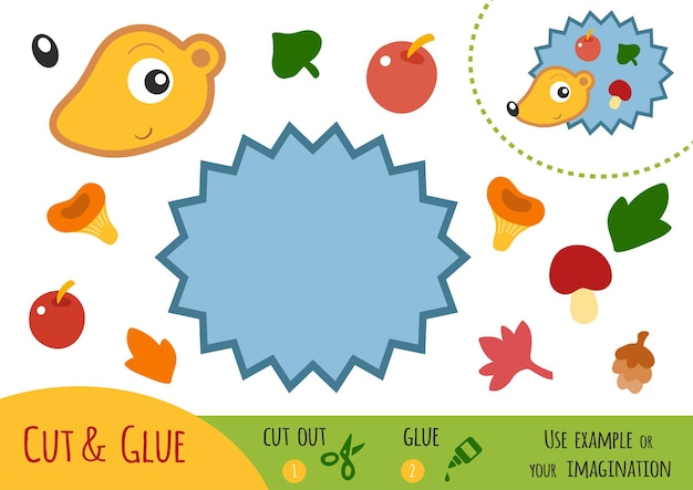 Education paper game for children, Hedgehog. Use scissors and glue to create the image.