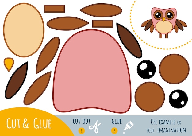 Education paper game for children, Owl. Use scissors and glue to create the image.