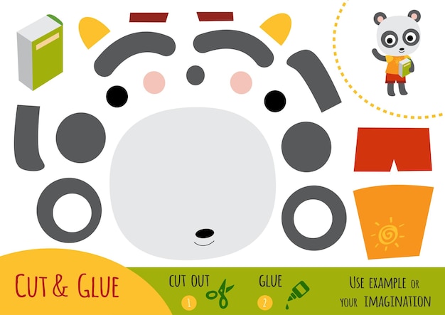 Education paper game for children, Panda. Use scissors and glue to create the image.