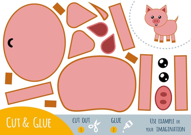 Education paper game for children, Pig. Use scissors and glue to create the image.