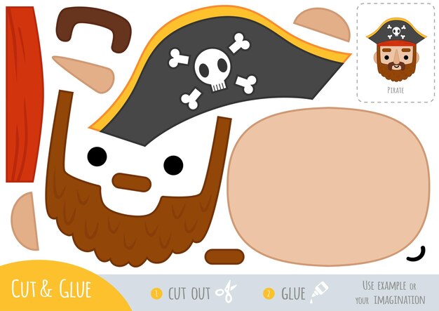 Vector education paper game for children pirate use scissors and glue to create the image