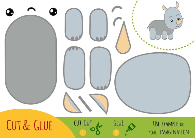 Education paper game for children, Rhino. Use scissors and glue to create the image.