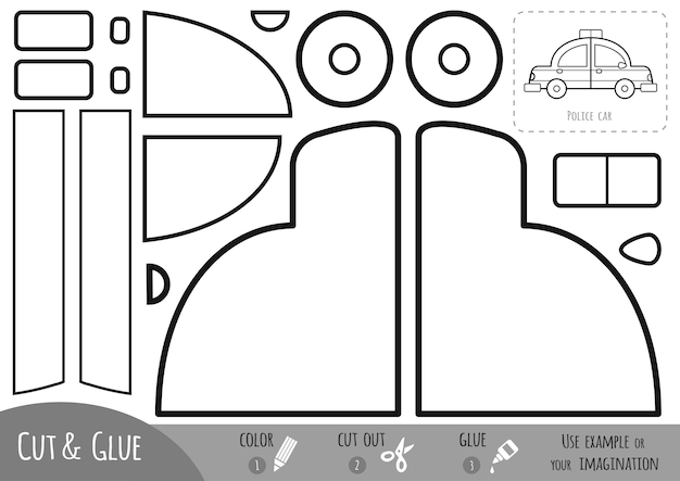 Education paper game Police car Use scissors and glue to create the image