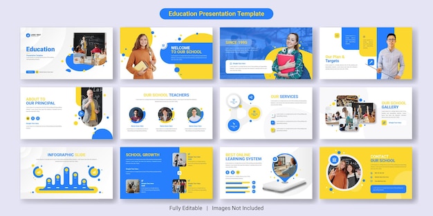 Education powerpoint presentation slide template design set