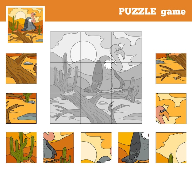 Education puzzle game for children with animal vulture and background